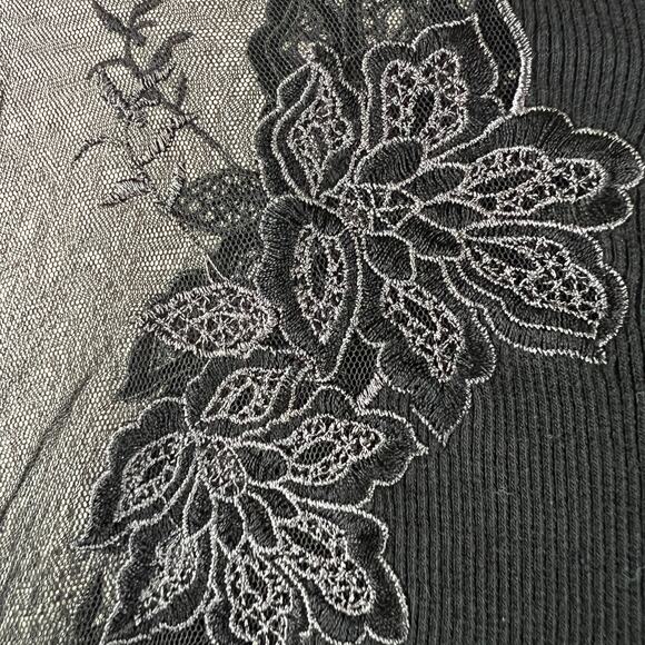 Free People Daniella Floral Embroidered Sheer Shoulder Ribbed Tunic Size M - Picture 7 of 8